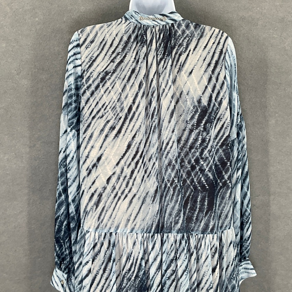 Michael Kors Maxi Dress Sz M Blue White Pleated‎ Tiered V-Neck Office Cocktail - Picture 7 of 15